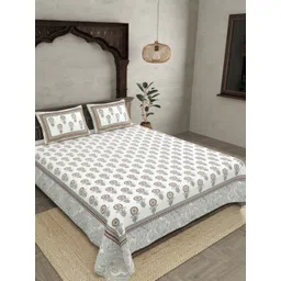 JAIPUR FABRIC Grey & White Floral 180 TC King Bedsheet with 2 Pillow Covers-picture-10