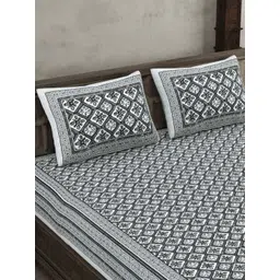 JAIPUR FABRIC Grey & White Floral 180 TC King Bedsheet with 2 Pillow Covers image 4
