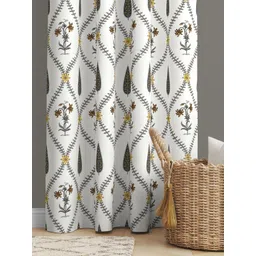 JAIPUR FABRIC Grey & White Floral Long Door Curtain-picture-16