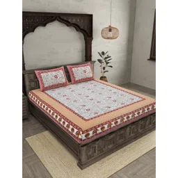 JAIPUR FABRIC Grey & White Printed Cotton 210 TC Queen Bedsheet with 2 Pillow Covers-picture-29