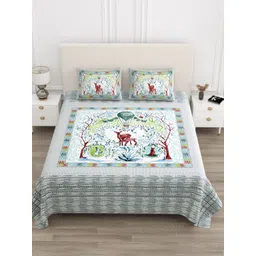 JAIPUR FABRIC Grey Conversational Printd Pure Cotton 210 TC King Bedsheet Set 2.74 x 2.54m-picture-12