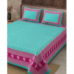 jaipur fabric King Size Cotton Bedsheet with 2 Pillow Covers-picture-42