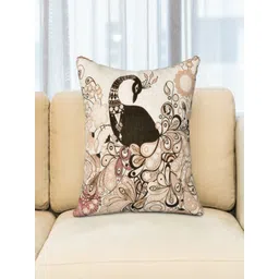 JAIPUR FABRIC Off White & Black Peacock Digital Printed Jute Cotton Square Cushion Cover-picture-19