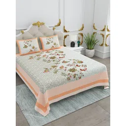 JAIPUR FABRIC Peach-Coloured & White Printed Cotton 260 TC King Bedsheet Set 2.74m x 2.74m-picture-12