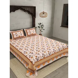JAIPUR FABRIC Peach-Coloured Floral Cotton 180 TC Double King Bedsheet Set-2.74mx2.28m-picture-15