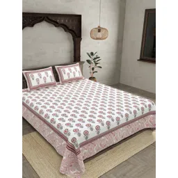 JAIPUR FABRIC Pink & White Floral 180 TC King Bedsheet with 2 Pillow Covers-picture-40