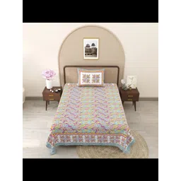 JAIPUR FABRIC Pink & Yellow Floral Single Bedsheet with 1 Pillow Covers-picture-38
