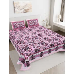 JAIPUR FABRIC Pink Floral 180 TC King Bedsheet with 2 Pillow Covers-picture-37