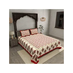 JAIPUR FABRIC Red & Brown Floral 144 TC Cotton King Bedsheet With 2 Pillow Covers-image-39