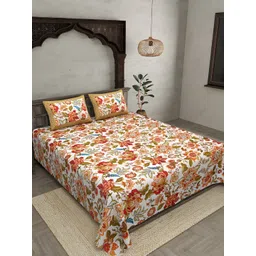 JAIPUR FABRIC Red & White Floral 250 TC Pure Cotton King Bedsheet with 2 Pillow Covers-picture-35