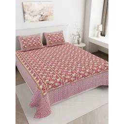 JAIPUR FABRIC Red Floral 180 TC Bedsheet with 2 Pillow Covers-picture-21