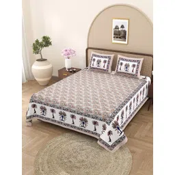 JAIPUR FABRIC White & Grey  Floral 180 TC Cotton Flat Queen Bedsheet with 2 Pillow Covers-picture-13