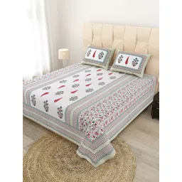 JAIPUR FABRIC White & Grey Floral Cotton Flat Queen Bedsheet with 2 Pillow Covers-picture-23