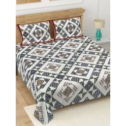 JAIPUR FABRIC White & Grey Geometric 180 TC King Bedsheet Set 2.74 m x 2.28 m-picture-37
