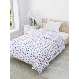 JAIPUR FABRIC White & Pink 150 GSM Single Bed Kids Reversible Comforter-image-3