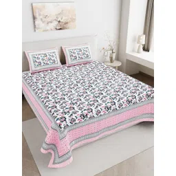 JAIPUR FABRIC White Floral 180 TC Bedsheet with 2 Pillow Covers-picture-23