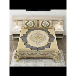 JAIPUR FABRIC Yellow & Grey Geometric 180 TC King Bedsheet with 2 Pillow Covers-picture-11