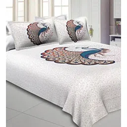 White Traditional 300 TC Cotton Blend King Sized Bed Sheets with 2 Pillow Covers-image-38