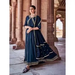 Jaipur Kurti Blue Embroidered Anarkali Kurta With Dupatta-picture-25