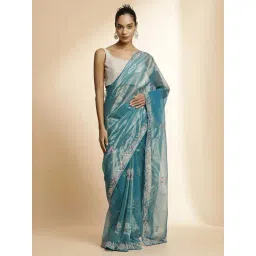 Jaipur Kurti Blue Embroidered Saree With Unstitched Blouse-picture-22