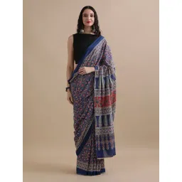 Jaipur Kurti Blue Mulmul Cotton Regular Fit Print Saree-picture-19