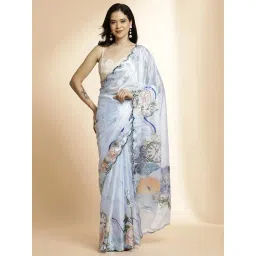 Jaipur Kurti Blue Printed Saree With Unstitched Blouse-picture-37