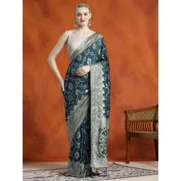 Jaipur Kurti Blue Woven Saree With Unstitched Blouse-picture-25