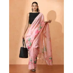 Jaipur Kurti Dark Pink Floral Print Saree with Unstitched Blouse-picture-17