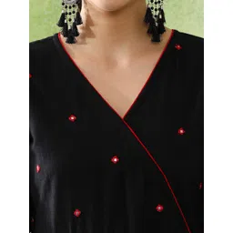 Jaipur Kurti Embroidered Angrakha A-Line Mirror Work Pure Cotton Kurta With Trousers image 4