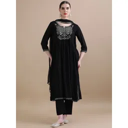 Jaipur Kurti Floral Embroidered Empire Thread Work Kurta With Trousers & Dupatta-picture-12
