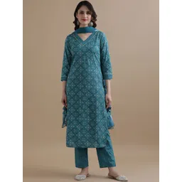 Jaipur Kurti Floral Printed Gotta Patti Pure Cotton Kurta with Trouser & Dupatta-picture-39