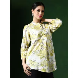 Jaipur Kurti Floral Printed Mandarin Collar Pure Cotton Kurti-picture-23