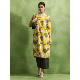 Jaipur Kurti Floral Printed Notch-Neck Straight Kurta-picture-32