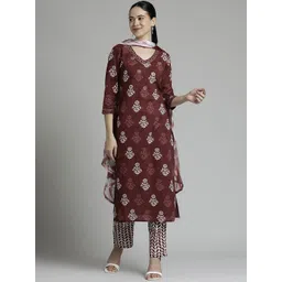 Jaipur Kurti Floral Printed Pure Cotton Kurta with Palazzos & With Dupatta-picture-30