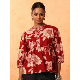 Jaipur Kurti Floral Printed Pure Cotton Peplum Top-picture-26