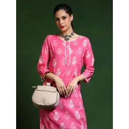 Jaipur Kurti Floral Printed Round Neck Pure Cotton Straight Kurta-picture-20