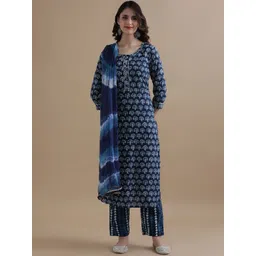 Jaipur Kurti Floral Printed Thread Work Pure Cotton Kurta with Trouser & Dupatta-picture-41