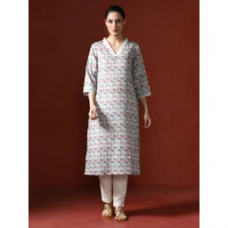 Jaipur Kurti Floral Printed V-Neck Gotta Patti Straight Kurta-picture-15