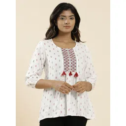 Jaipur Kurti Geometric Print Puff Sleeve Top-picture-16