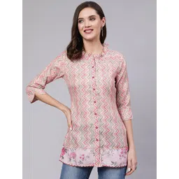 Jaipur Kurti Geometric Printed Mandarin Collar Shirt Style Top-picture-31