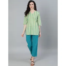 Jaipur Kurti Green & Blue Printed Kurti With Pyjamas-picture-11