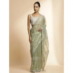 Jaipur Kurti Green Embroidered Saree With Unstitched Blouse-picture-33