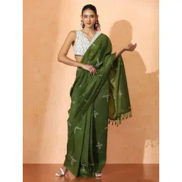 Jaipur Kurti Green Printed Saree with Unstitched Blouse-picture-12