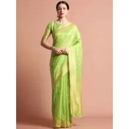 Jaipur Kurti Green Woven Saree With Unstitched Blouse-picture-36