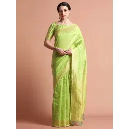 Jaipur Kurti Green Woven Saree With Unstitched Blouse-picture-44