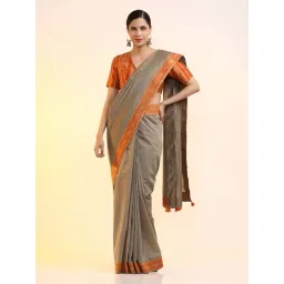 Jaipur Kurti Grey Solid Saree with Unstitched Blouse-picture-11