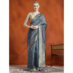 Jaipur Kurti Grey Woven Saree With Unstitched Blouse-picture-32
