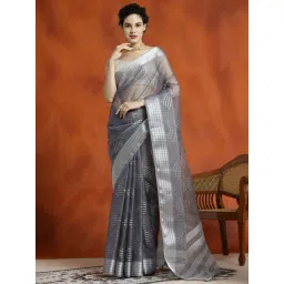 Jaipur Kurti Grey Woven Saree With Unstitched Blouse-picture-12