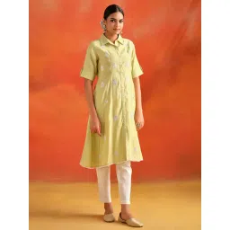 Jaipur Kurti Lime Green Embroidered A-Line Kurta-picture-12