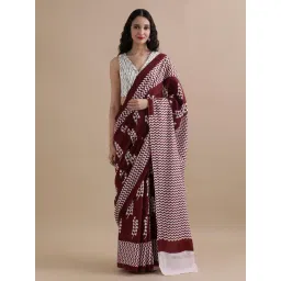 Jaipur Kurti Maroon Cotton Printed Saree with Unstitched Blouse-picture-46
